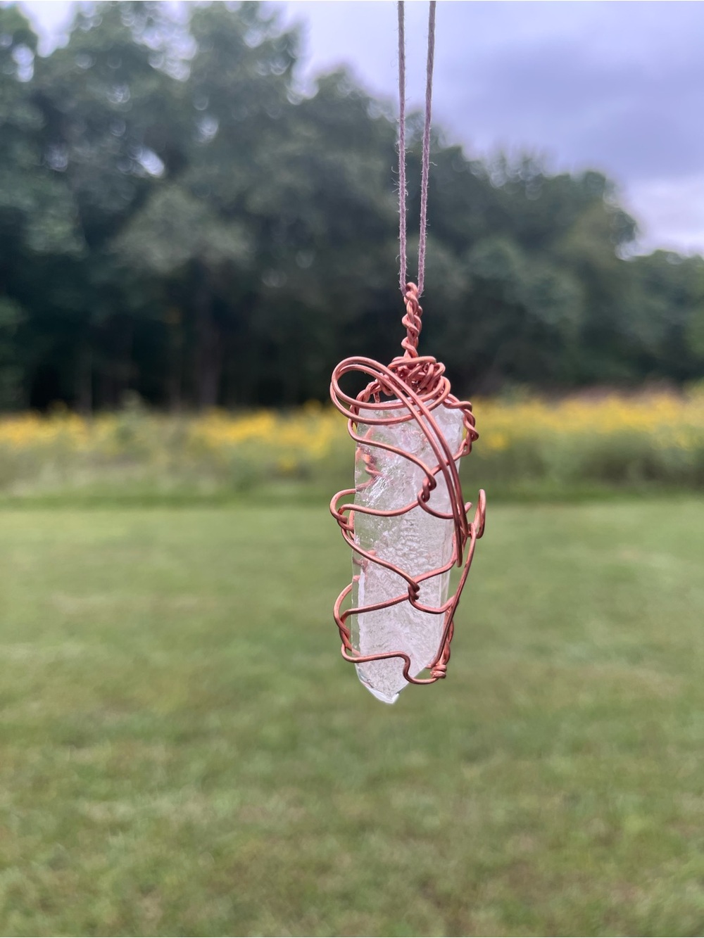 Handcrafted Quartz Crystal Pendant Necklace with Copper Wire